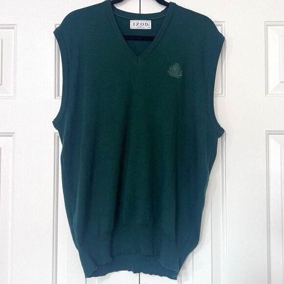 Izod Sweater Vest Green Men’s XL Vintage Crest Made in USA Preppy Golf - Picture 1 of 8